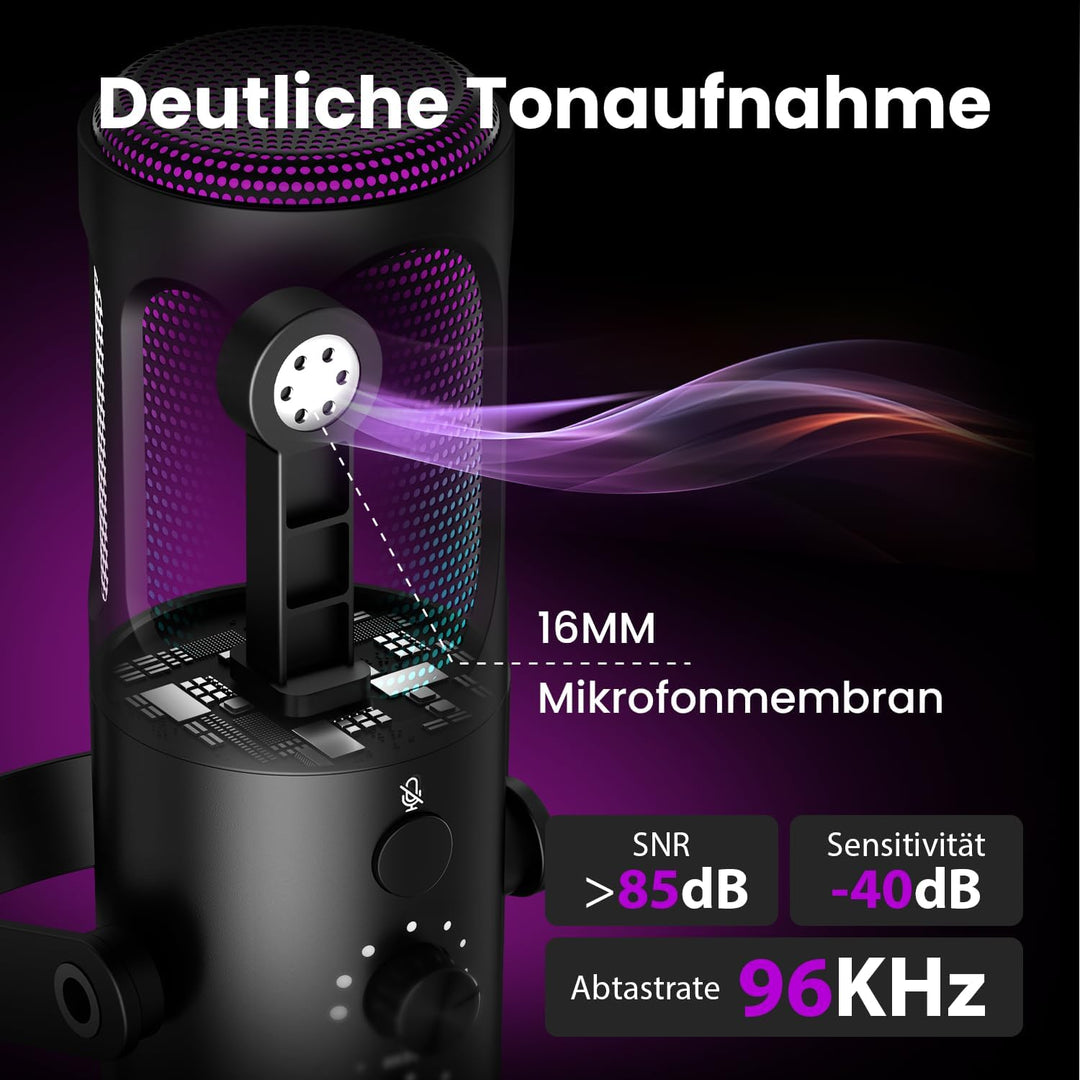 Ortizan Gaming Mikrofon PC, USB Podcast Mikrofon für PS4/5 und Mac, Noise Cancellation Kondensator M