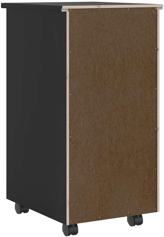 vidaXL Rollschrank mit Schubladen MOSS Schwarz Massivholz Kiefer, Kommode, Schubladenschrank, Schrei