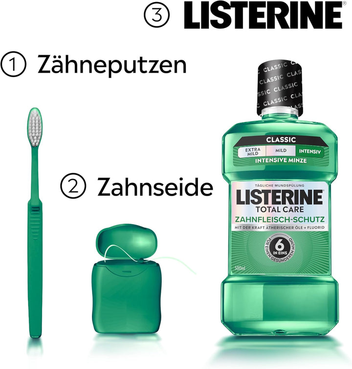 LISTERINE Total Care Zahnfleisch-Schutz 6 x 500 ml, schützende Mundspülung gegen Zahnfleischprobleme