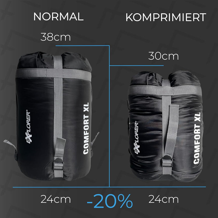 EXPLORER® Comfort XL Schlafsack -23°C -5°C [350GSM] 3-4 Jahreszeiten Winter Mumienschlafsack für Erw