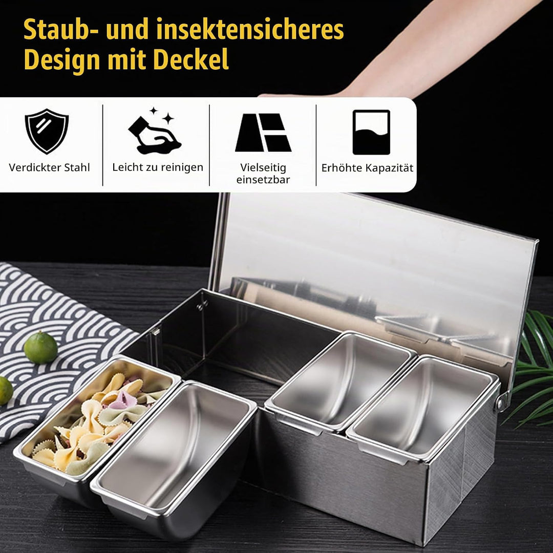 Multi Zutatenbehälter, Edelstahl Behälter Beilagenbehälter mit Deckel, Bar Cocktail Zutatenbehälter
