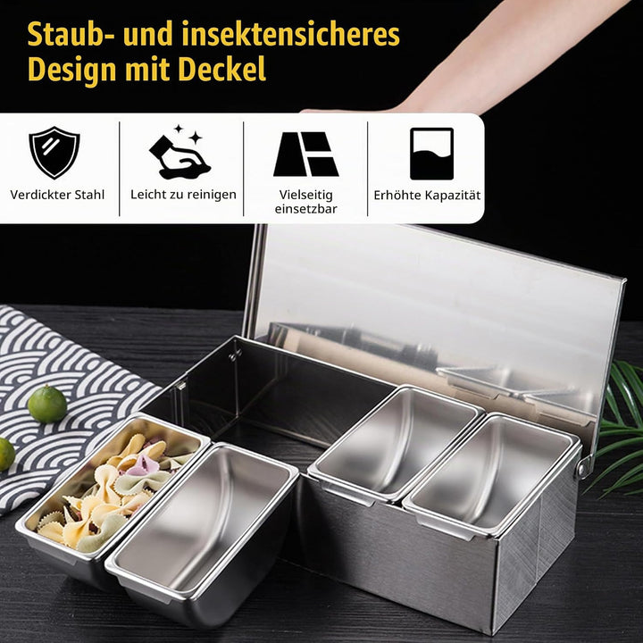 Multi Zutatenbehälter, Edelstahl Behälter Beilagenbehälter mit Deckel, Bar Cocktail Zutatenbehälter