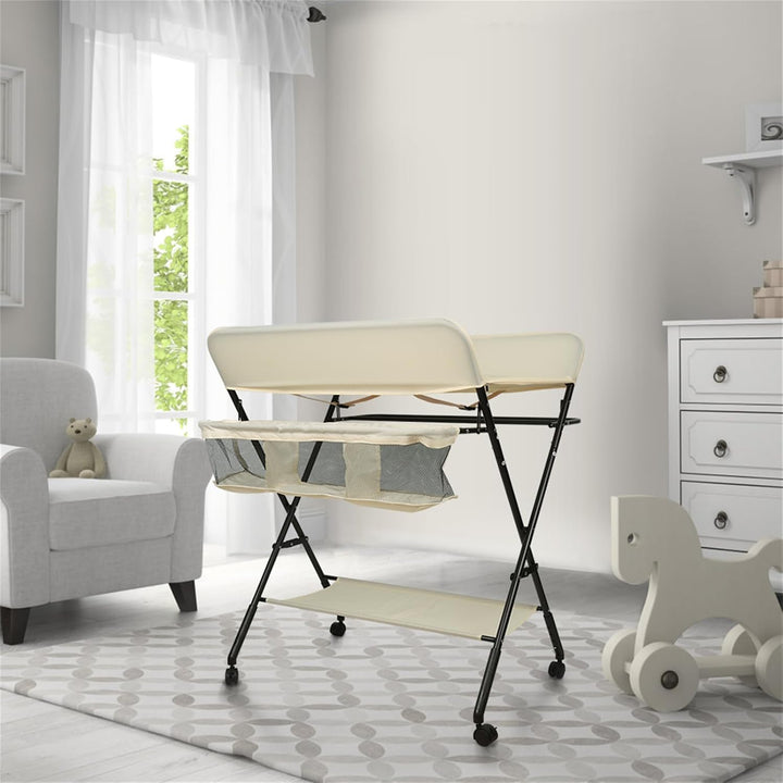 Homewell Baby Wickelkombi Wickelkommode, Mobile Wickeltisch Klappbar, mit Wickelauflage, Sicherheits