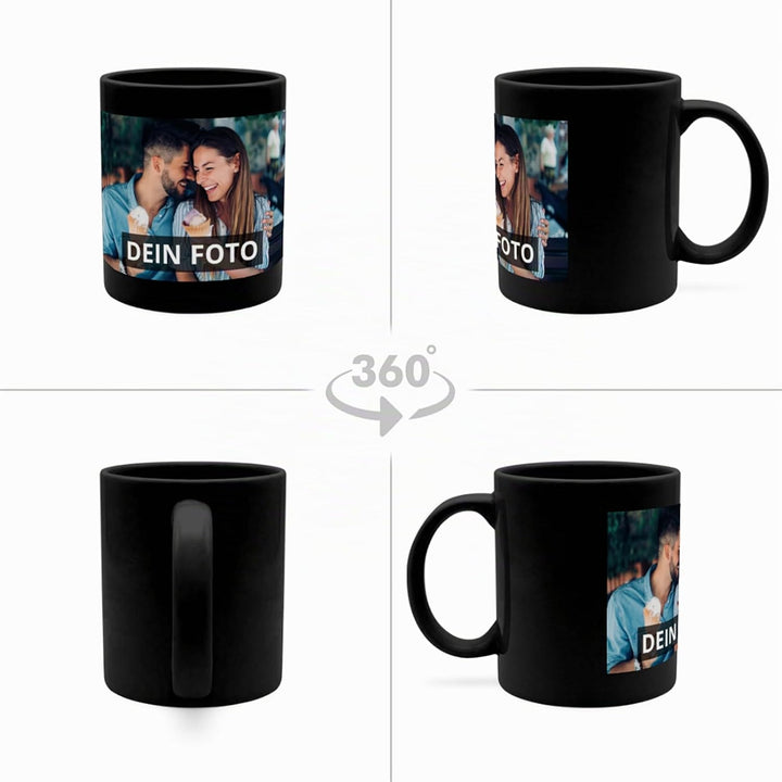 Fototasse Schwarz mit eigenem Foto bedruckt - Kaffee-Becher mit eigenem Bild personalisiert - schwar