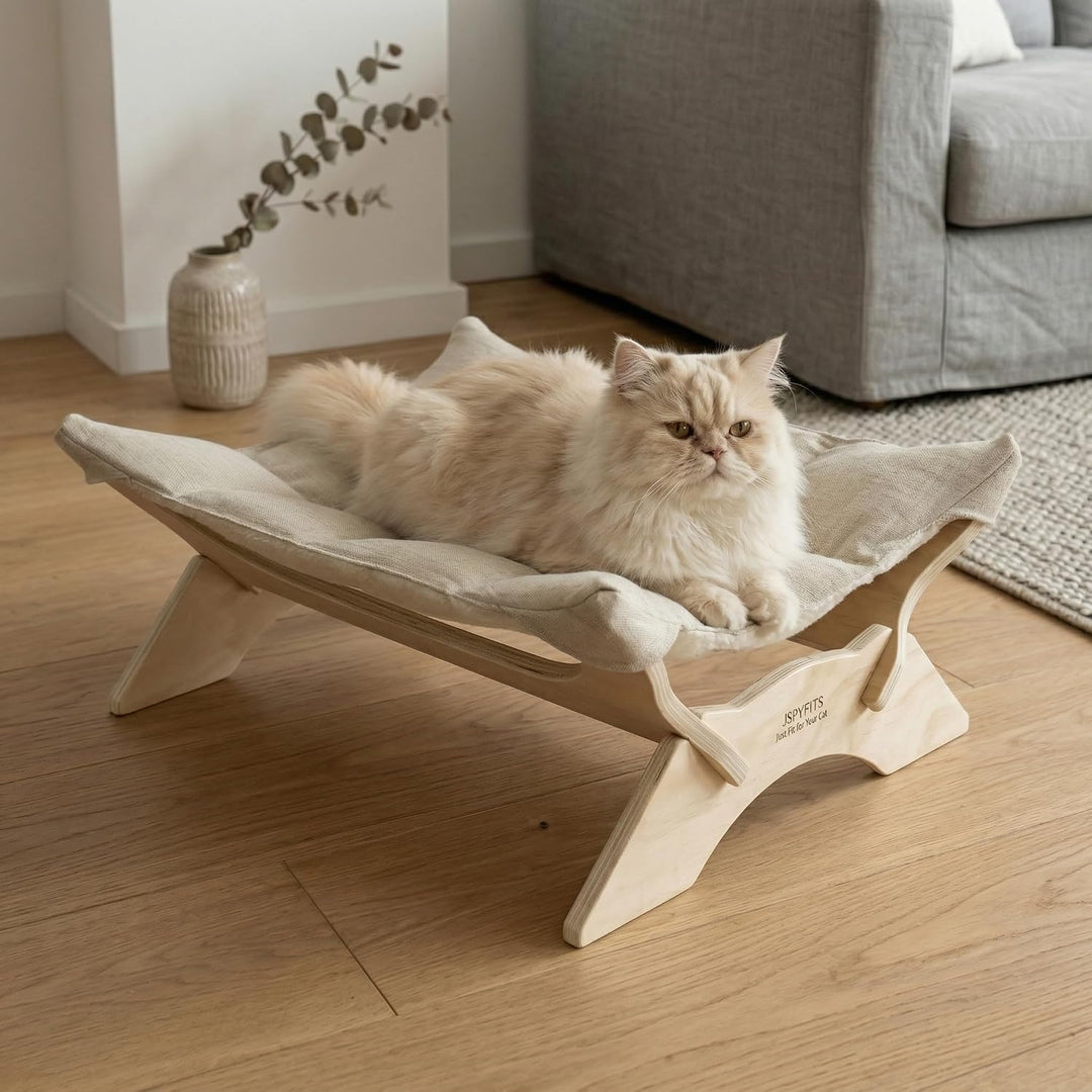 JSPYFITS Katzenbett, Plüsch-Samt-Katzenbetten für Indoor-Katzen, Katzenhängematte aus Holz, 54 x 42