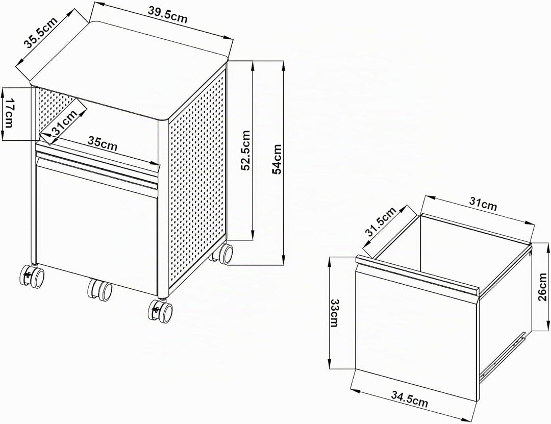 [en.casa] Rollcontainer mit Schublade Velvevn Aktenschrank mit 5 Rollen Büroschrank Metall 54 x 40 x