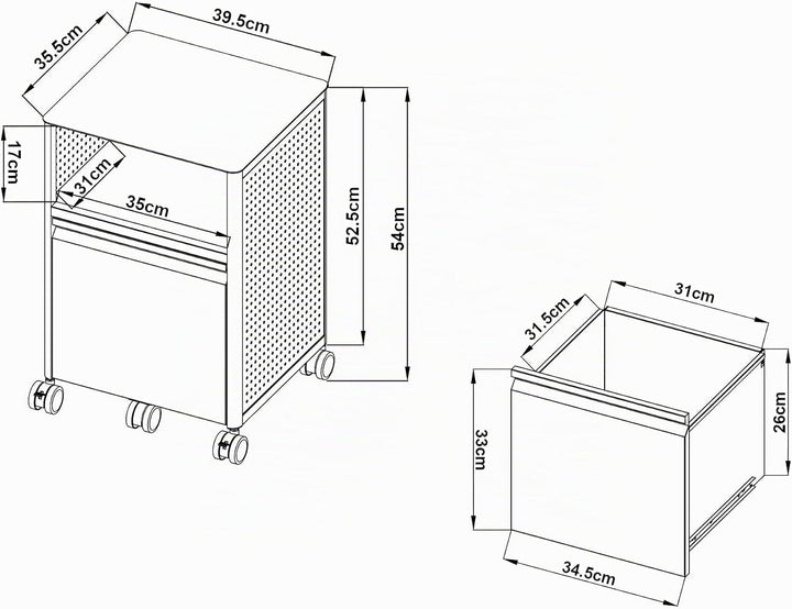 [en.casa] Rollcontainer mit Schublade Velvevn Aktenschrank mit 5 Rollen Büroschrank Metall 54 x 40 x
