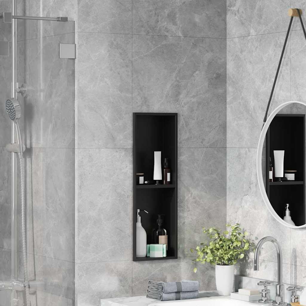 vidaXL Duschnische Schwarz 60 x 20 x 9,5 cm Edelstahl, Badezimmeraufbewahrung, modernes Regal, wasse