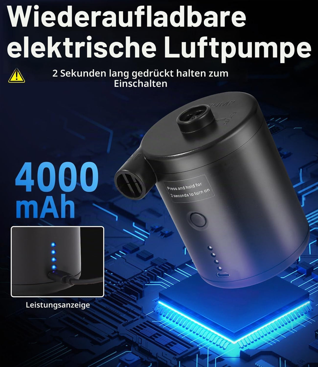 Tragbare Sup Pumpe Elektrisch mit 4000mAh Akku, Schnell Aufblasbare Elektrische Luftpumpe, Mini Akku