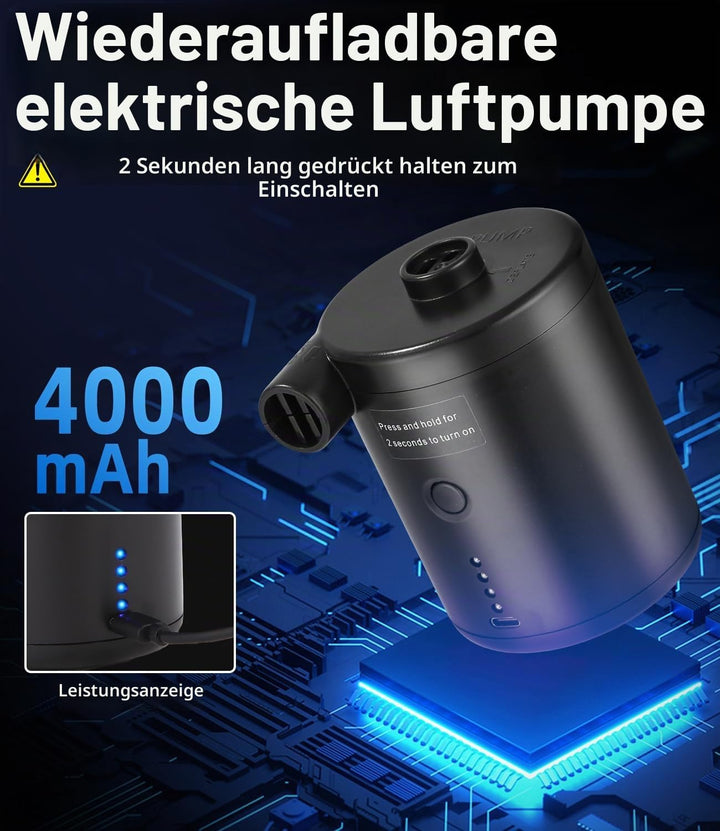Tragbare Sup Pumpe Elektrisch mit 4000mAh Akku, Schnell Aufblasbare Elektrische Luftpumpe, Mini Akku