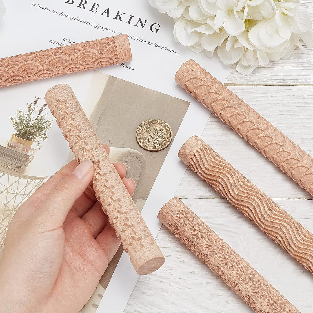 GORGECRAFT 5 Styles Holzgriff Clay Texture Roller 6 Zoll Modelliermuster Töpferwerkzeuge Handgeferti