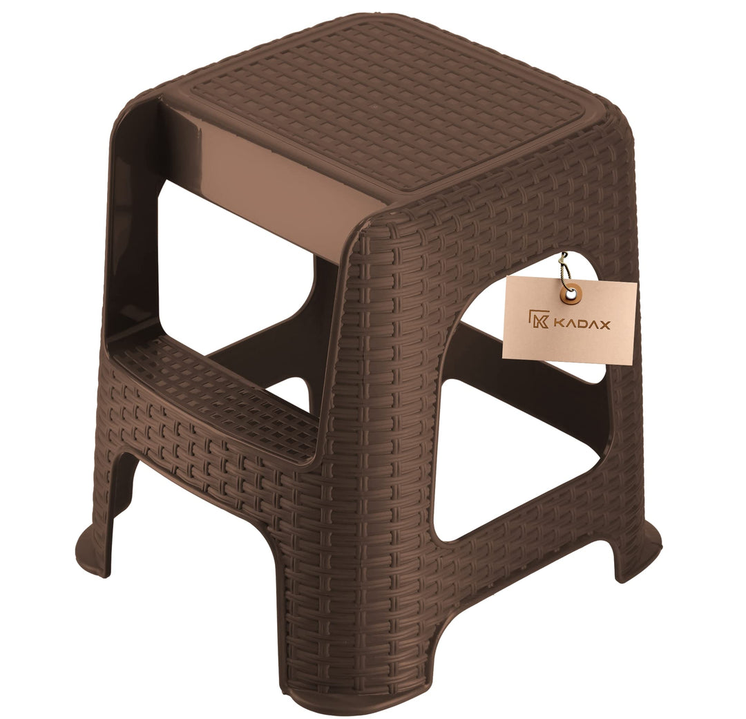 KADAX Hocker aus Kunststoff-Recyclingmaterialien, Tritthocker bis 160 kg, Rattanhocker mit Antirutsc
