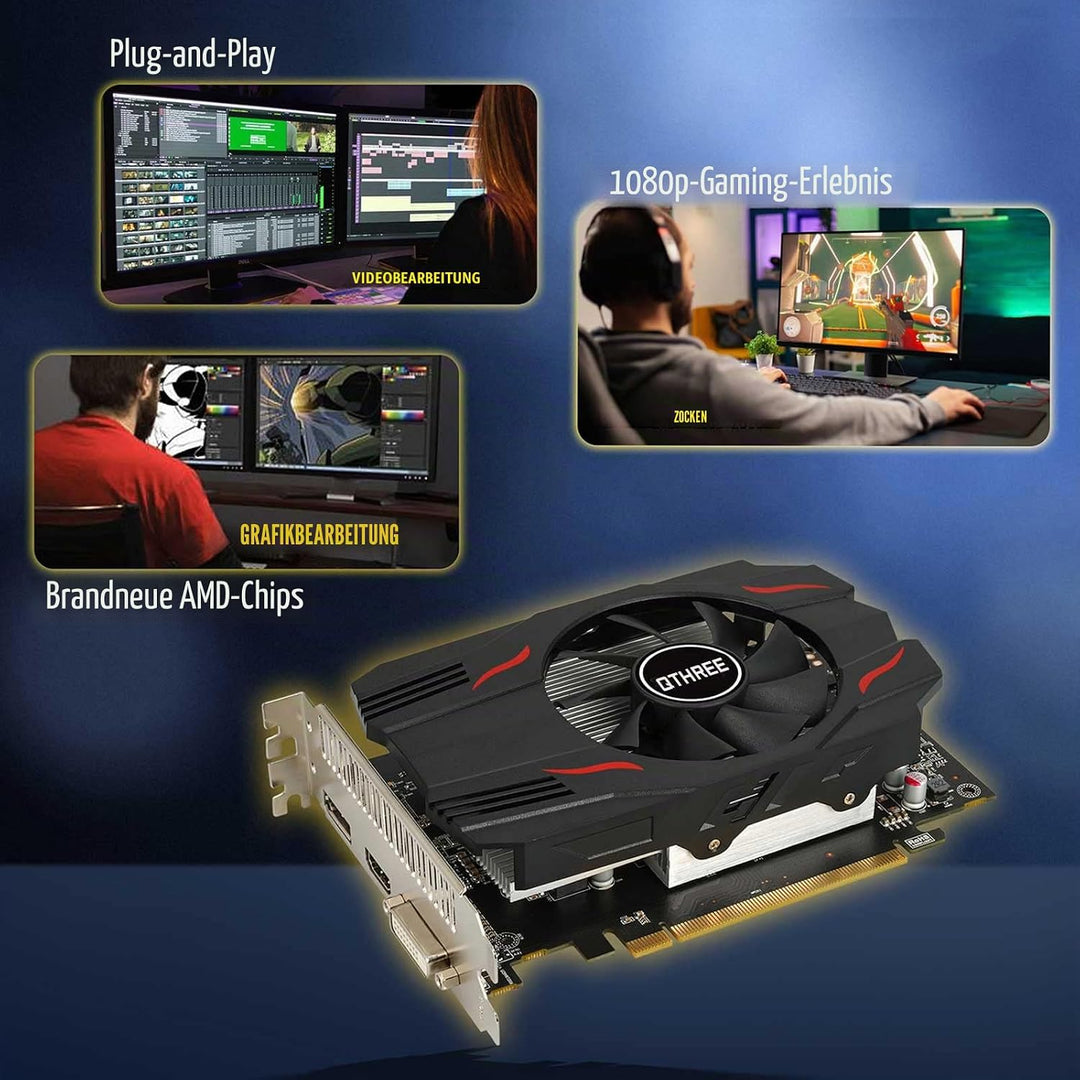 QTHREE Radeon RX 550 Grafikkarte, 4G D5 128-bit, DisplayPort HDMI DVI-D, PCI Express x8, Desktop Gam