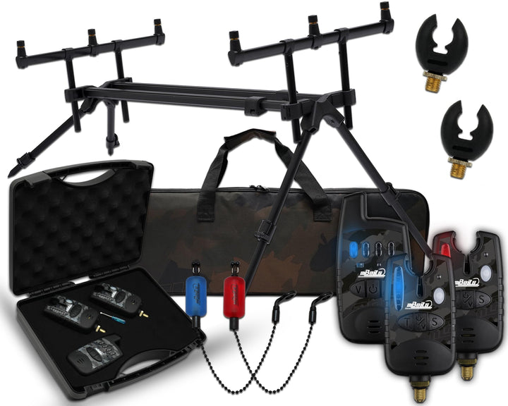 Angel-Berger Magic Baits Luxus Rod Pod mit Funkbissanzeiger Set Tasche Rutenauflagen Bite Indicator