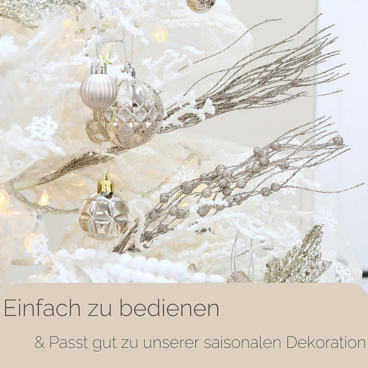Sea Team 12er-Pack künstliche Glitzer-Beeren-Stielornamente, dekorative Perlensticks, glitzernde Zwe