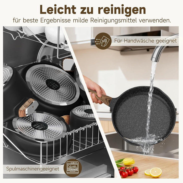 HOMELUX Topfset Induktion,8-TLG Topf und Pfannenset mit Deckel Antihaftbeschichtung,Pfanne 24/28cm,M