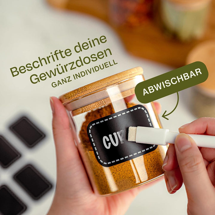 Gewürzgläser Set mit 16 Glas Dosen und Etiketten - 250ml Gross - Luftdicht -, 16