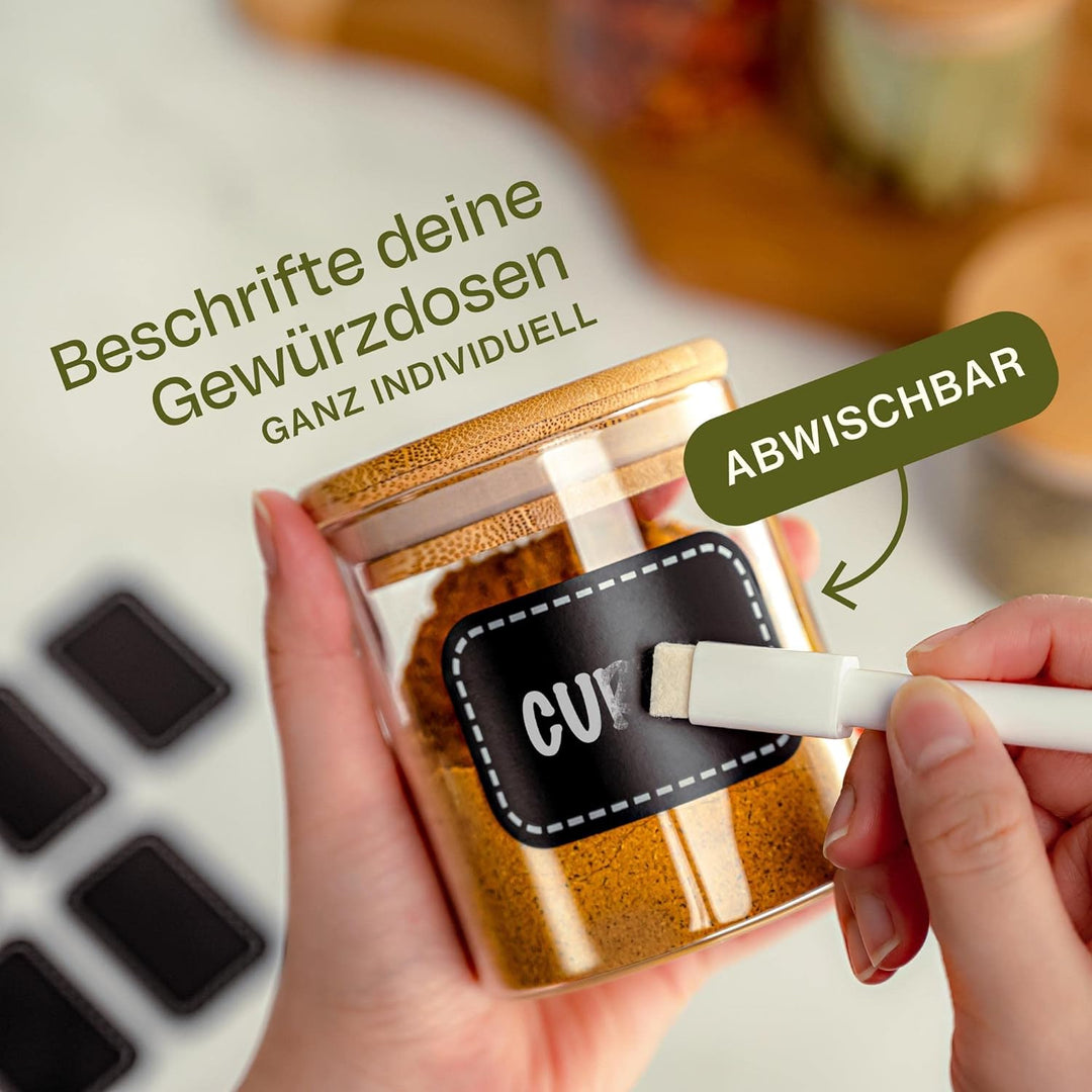 Praknu Gewürzbehälter 8er Set 250ml mit Etiketten und Stift zum Beschriften - Luftdicht - Spülmaschi