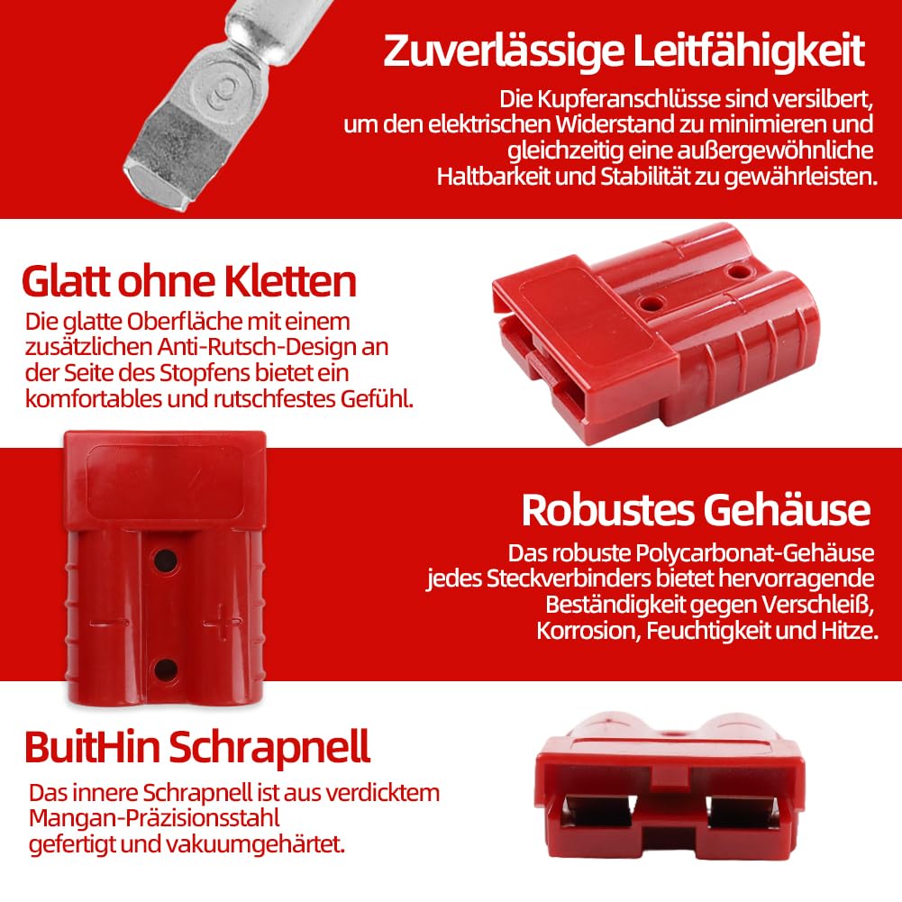 12 Stück Anderson Stecker 50A 600V, Batterie Schnelltrennstecker, Hochstromstecker 50A für Auto, Woh