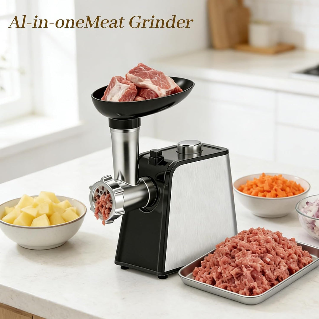 Fleischwolf Elektrisch 3-in-1, Fleischwolf 3200W mit 3 Edelstahl-Spiralen und Wurstfüller, Reibe Ele
