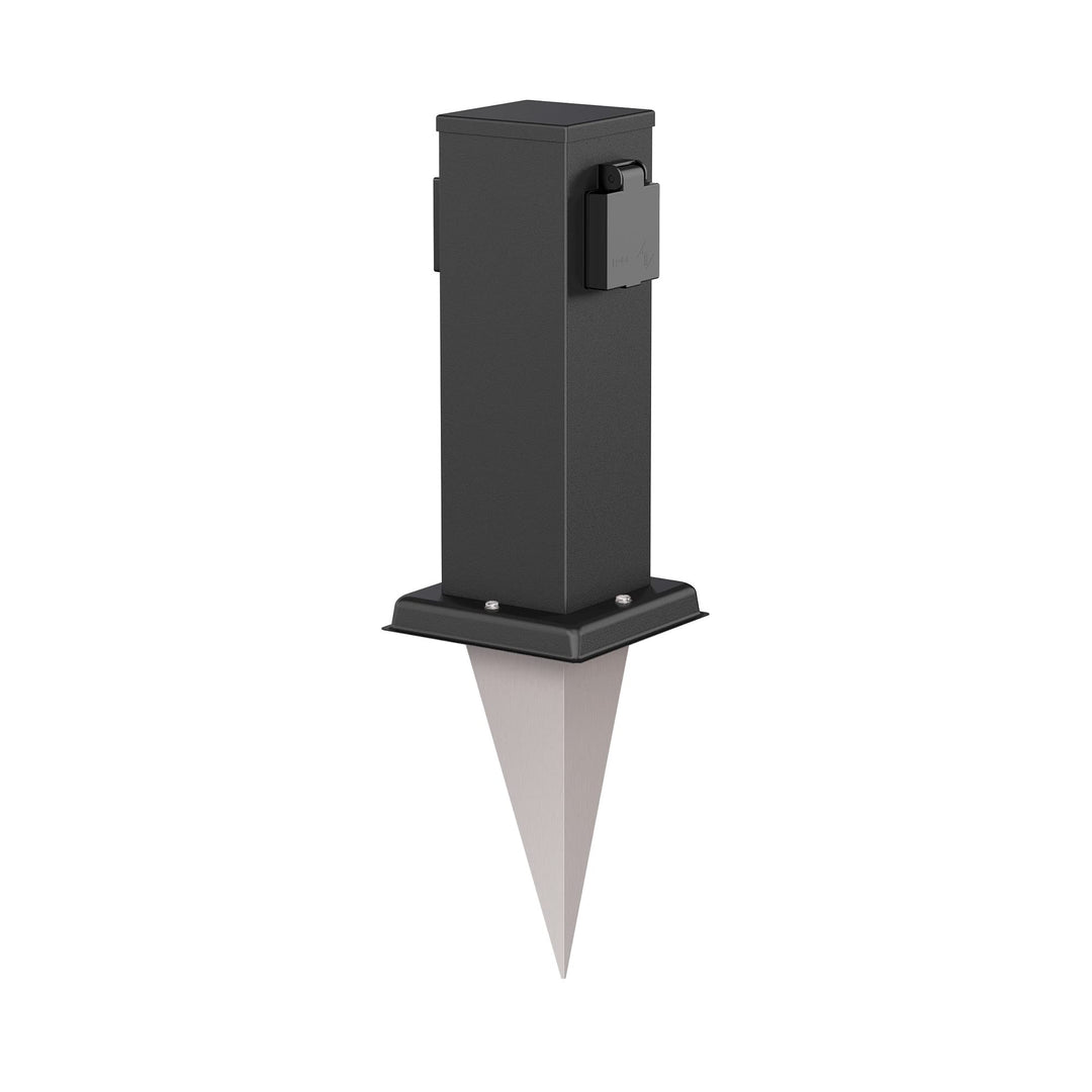 ledscom.de Garten-Steckdosen-Säule Polly mit Erdspiess für aussen, 2-Fach, Edelstahl, eckig, schwarz