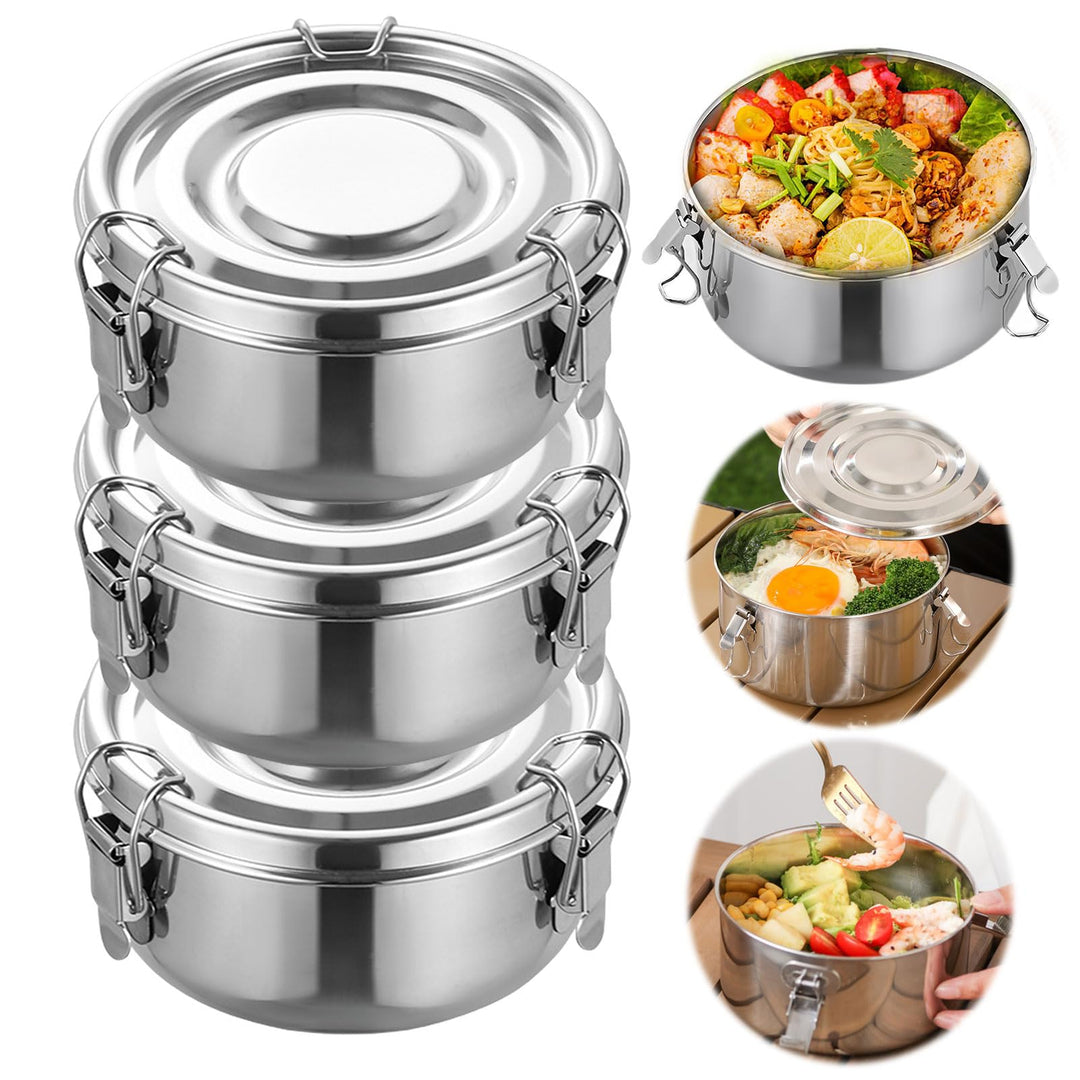 3 Stück Edelstahl Brotdose Rund, Φ10cm Auslaufsichere Brotdose, Lebensmittelbehälter Kinder, 304 Ede
