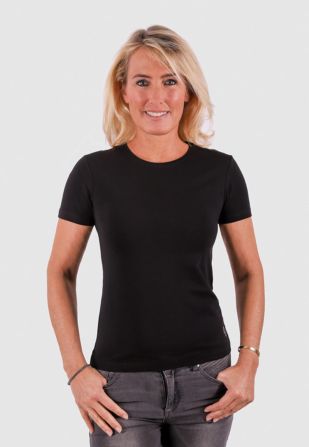 Boviva 10100 Damen Basic Rundhals (Round-Neck) Kurzarm T-Shirt/Jersey Tshirt Oberteile, Basics und S