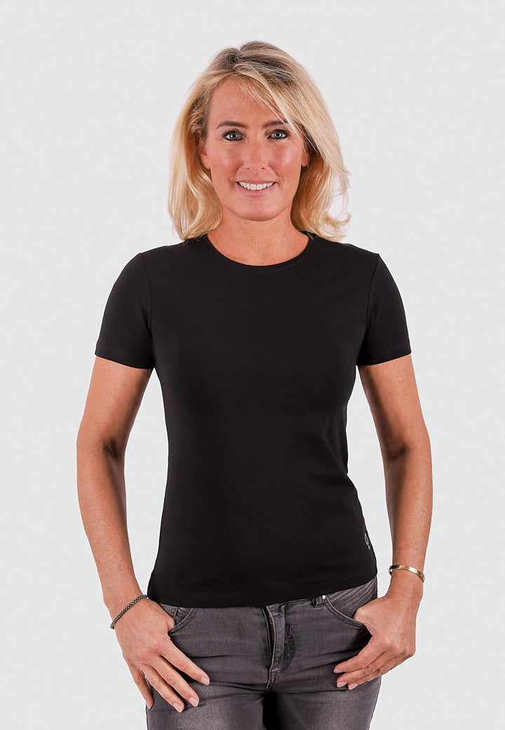 Boviva 10100 Damen Basic Rundhals (Round-Neck) Kurzarm T-Shirt/Jersey Tshirt Oberteile, Basics und S