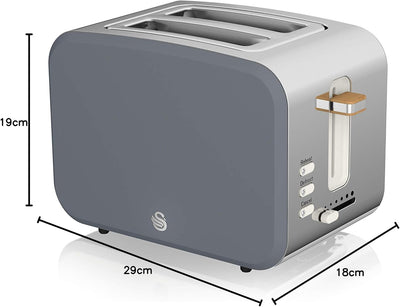 Swan Nordic Toaster Breitschlitz, 2 Scheiben, 3 Funktionen, 6 Bräunungsstufen, modernes Design, Edel