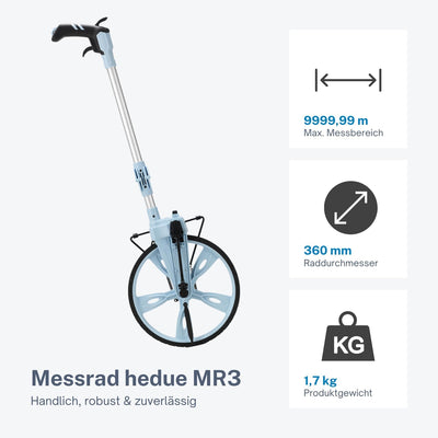 hedue® Messrad MR3 - Meterzähler mit grossem Raddurchmesser von 320mm, Streckenmesser klappbar