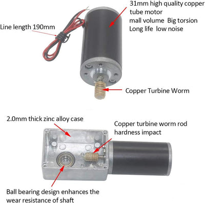 24V Schneckengetriebemotor, Reversibler Schneckengetriebemotor mit Hohem Drehmoment 8mm Elektrischer