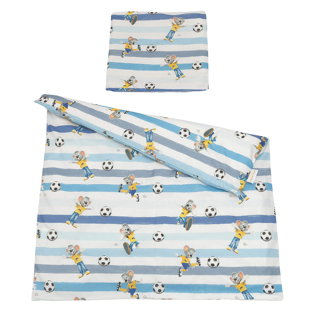 Babybettwäsche-Set ED der Fussballer | 100% Baumwolle | schadstoffepürft (80x80 cm, Sterne blau/weis