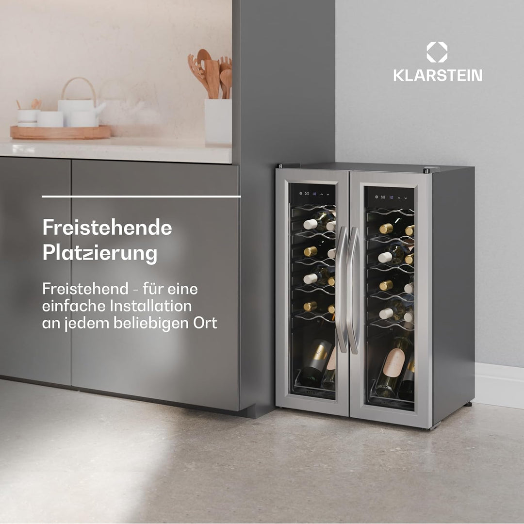 Klarstein Vinamour Weinkühlschrank 2 Zonen - 24 Flaschen, 5-18 °C, Touch-Steuerung, LED-Beleuchtung,