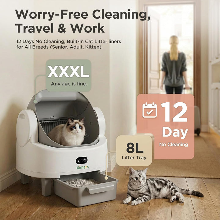 Gimars Selbstreinigende Katzentoilette mit offenem Design, Automatisches Katzenklo für mehrere Katze