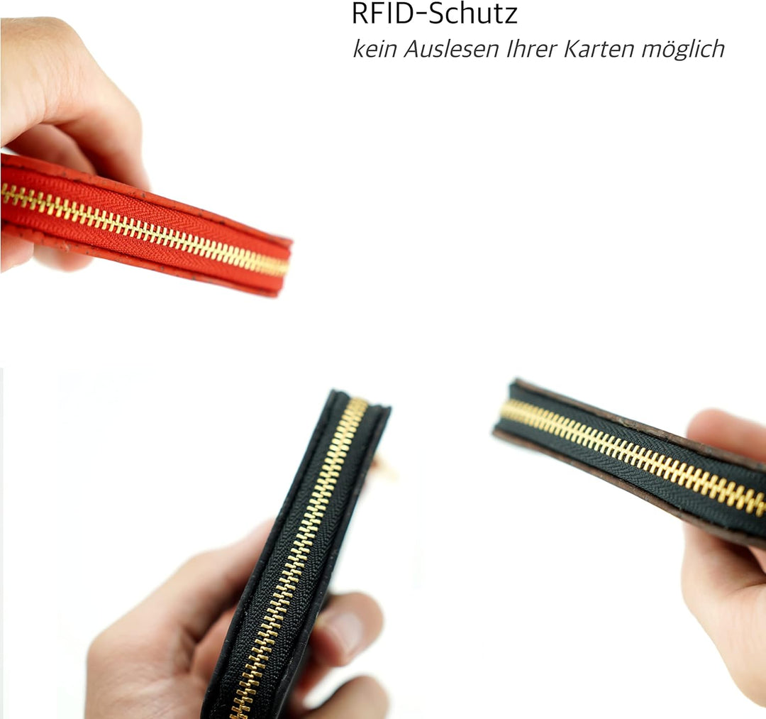Locklair Damen Mini Geldbörse aus veganem Korkleder, Frauen Portemonnaie klein mit RFID-Schutz, Vega