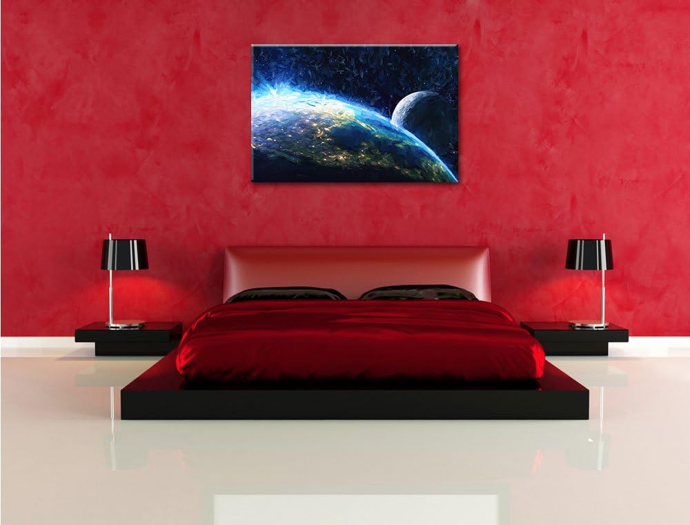 Pixxprint Erde und Ihr Mond aus dem All als Leinwandbild/Grösse: 100x70 cm/Wandbild/Kunstdruck/ferti