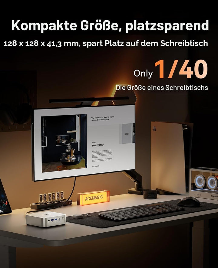 ACEMAGIC W1 Mini PC,AMD Ryzen 7 H255(8C/16T, bis zu 4,9 GHz),16GB LPDDR5 (6400MT/s) 512GB NVMe SSD M