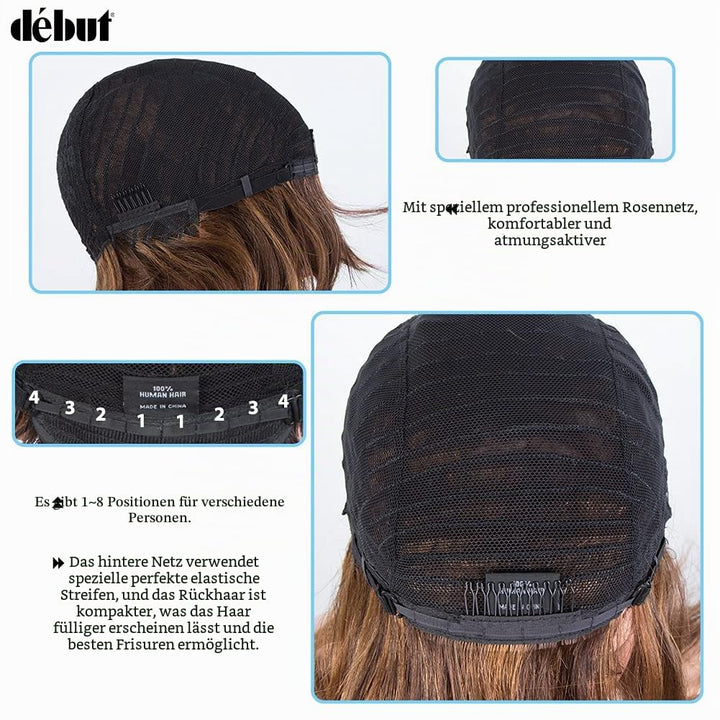DÉBUT Echthaar Perücke mit Pony kurz Perücke Bob Pixie 10A brasilianisches Virgin Remy Hair 25 cm 10