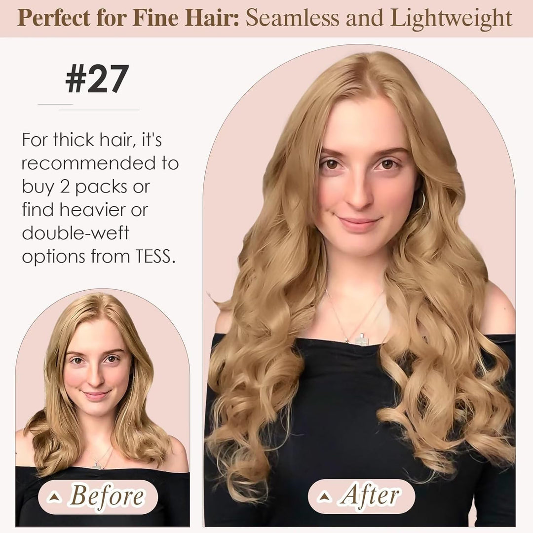 TESS Clip in Extensions Echthaar Dunkelblond #27 Remy Haar Extensions guenstig Haarverlängerung 18 C