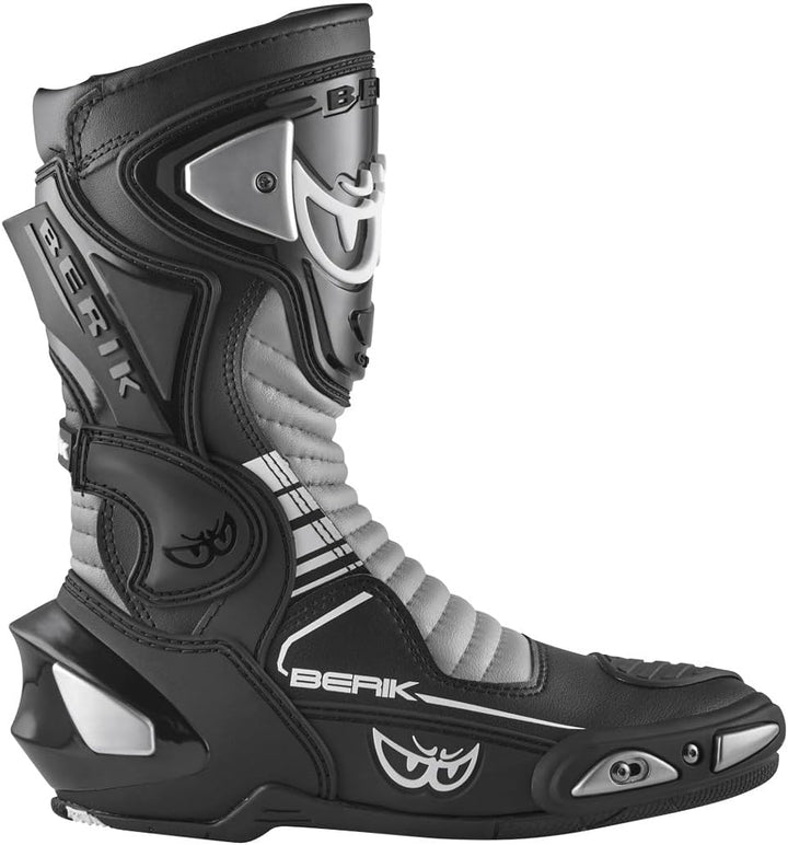 Berik Race-X EVO Motorradstiefel 45 EU Schwarz Weiss Grau, 45 EU Schwarz Weiß Grau