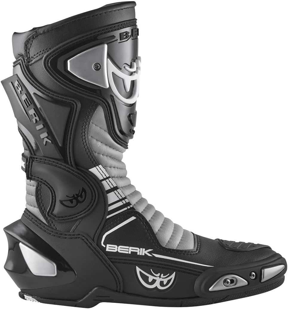 Berik Race-X EVO Motorradstiefel 42 EU Schwarz Weiss Grau, 42 EU Schwarz Weiss Grau