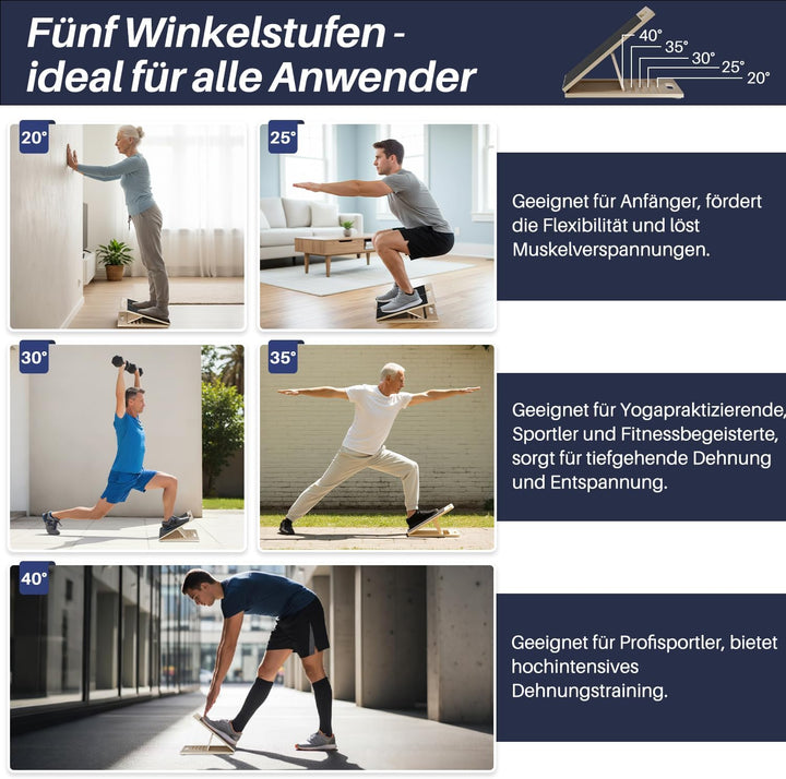 Holz Wadendehner Schrägbrett, Verstellbar Slant Board mit 5 Winkeln & Griff, Rutschfestes Wadendehne