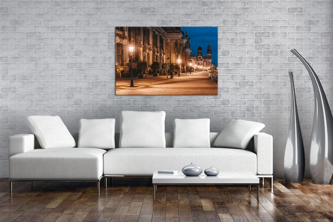 deyoli Abendstimmung am Elbufer in Dresden Format: 100x70 als Leinwand, Motiv fertig gerahmt auf Ech