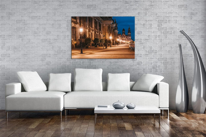 deyoli Abendstimmung am Elbufer in Dresden Format: 100x70 als Leinwand, Motiv fertig gerahmt auf Ech