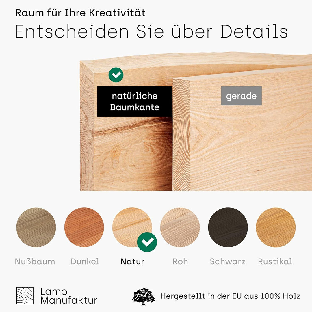LAMO Manufaktur Wandregal Holz Baumkante | Regal Farbe: Natur | Pure: ohne Montage Set | 120 cm Pure