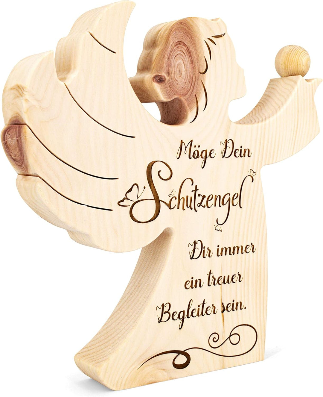 sagl.tirol Zirbenengel mit Zirbenkugel - Holzengel mit Gravur - Zirben Engel mit Spruch - Taufgesche