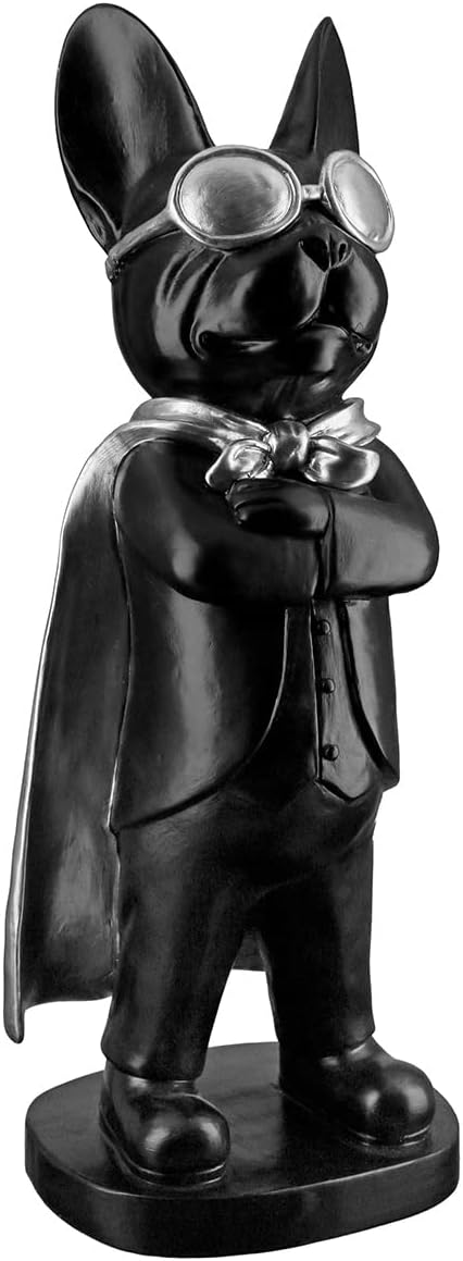 Casablanca Deko Figur Skulptur Hund mit Brille Umhang - Dekoration Wohzimmer - Farbe: Schwarz - Höhe