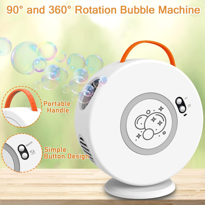 Seifenblasenmaschine Automatischer 90°/360°Drehbar, Tragbare Blasenmacher für Kinder, Schwarz Blasen