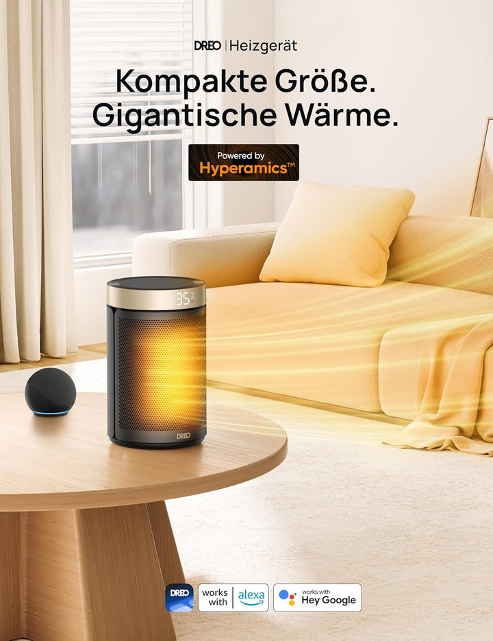 Dreo Elektroheizer, 1500W energiesparender leiser Raumheizer, tragbare Keramik-Fan-Heizer, Thermosta