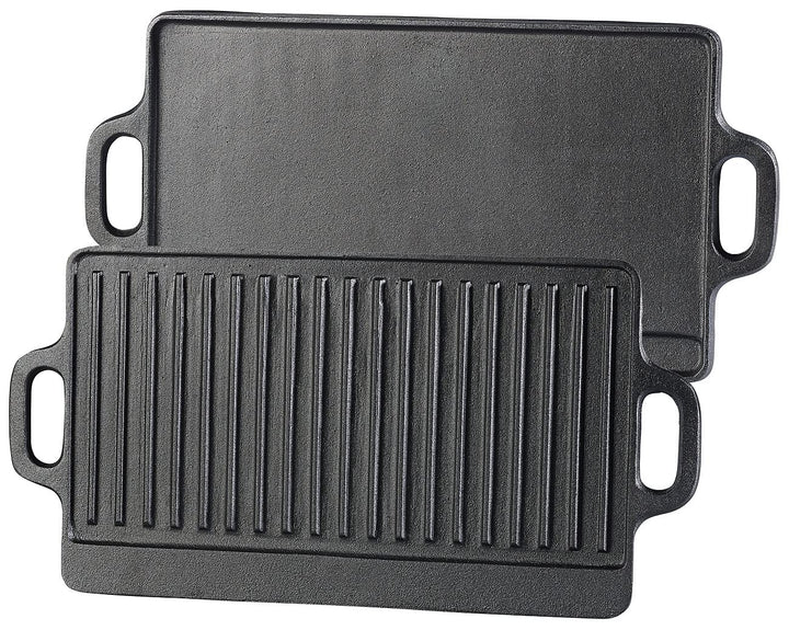 Rosenstein &amp; Söhne Grillzubehör: Gusseiserne Wende-Grillplatte, 34 x 21 cm, 2er-Set (Grillplatten Gr